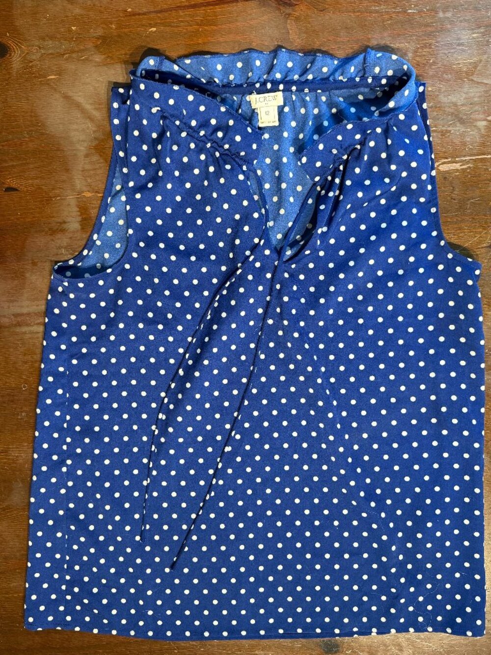 J Crew Sleeveless Navy Polka Dot Blouse Size 12